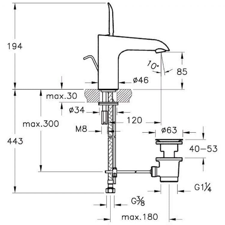 Lavabo bataryası (sifon kumandalı) krom