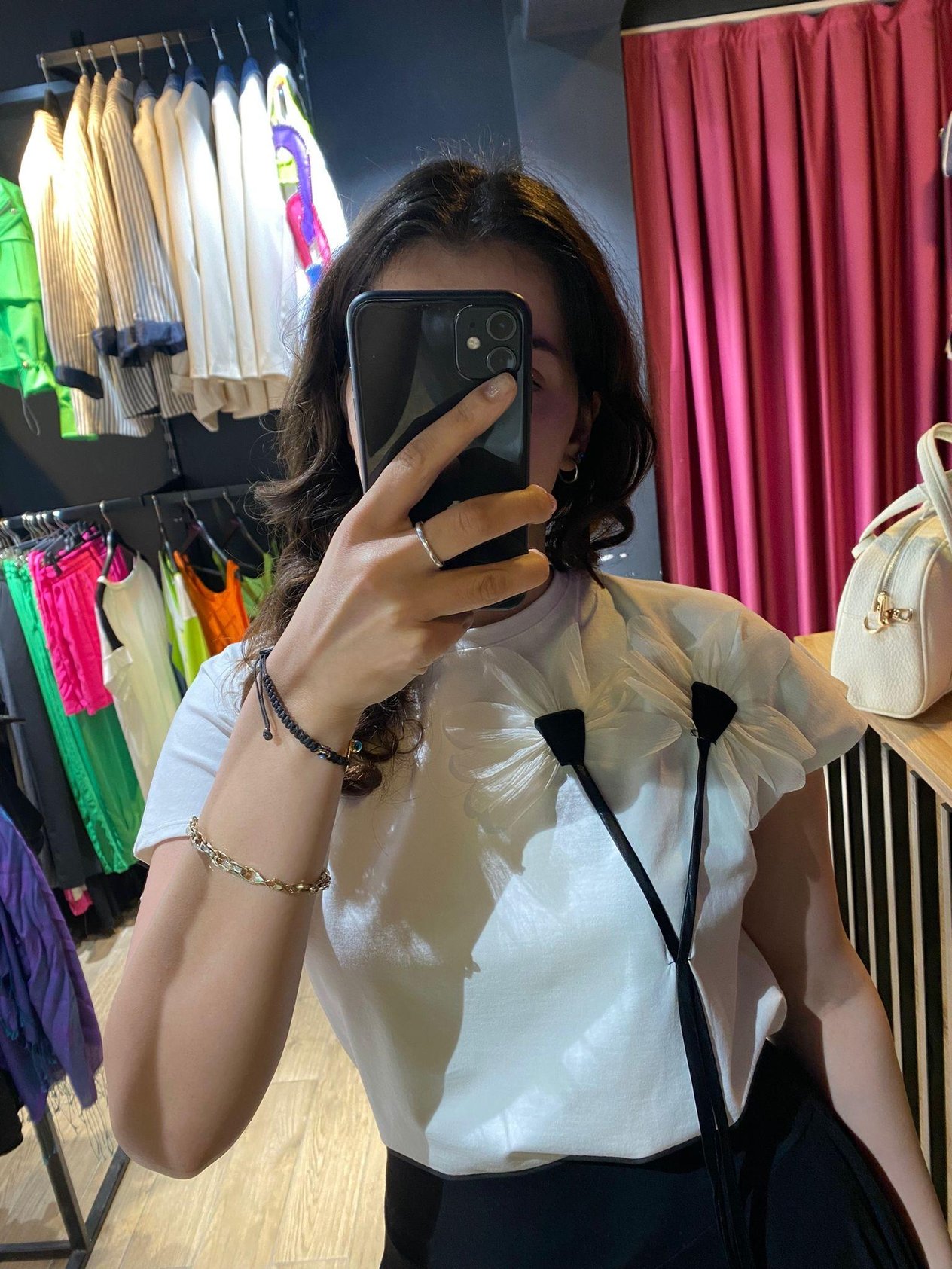 tül çiçekli T-Shirt
