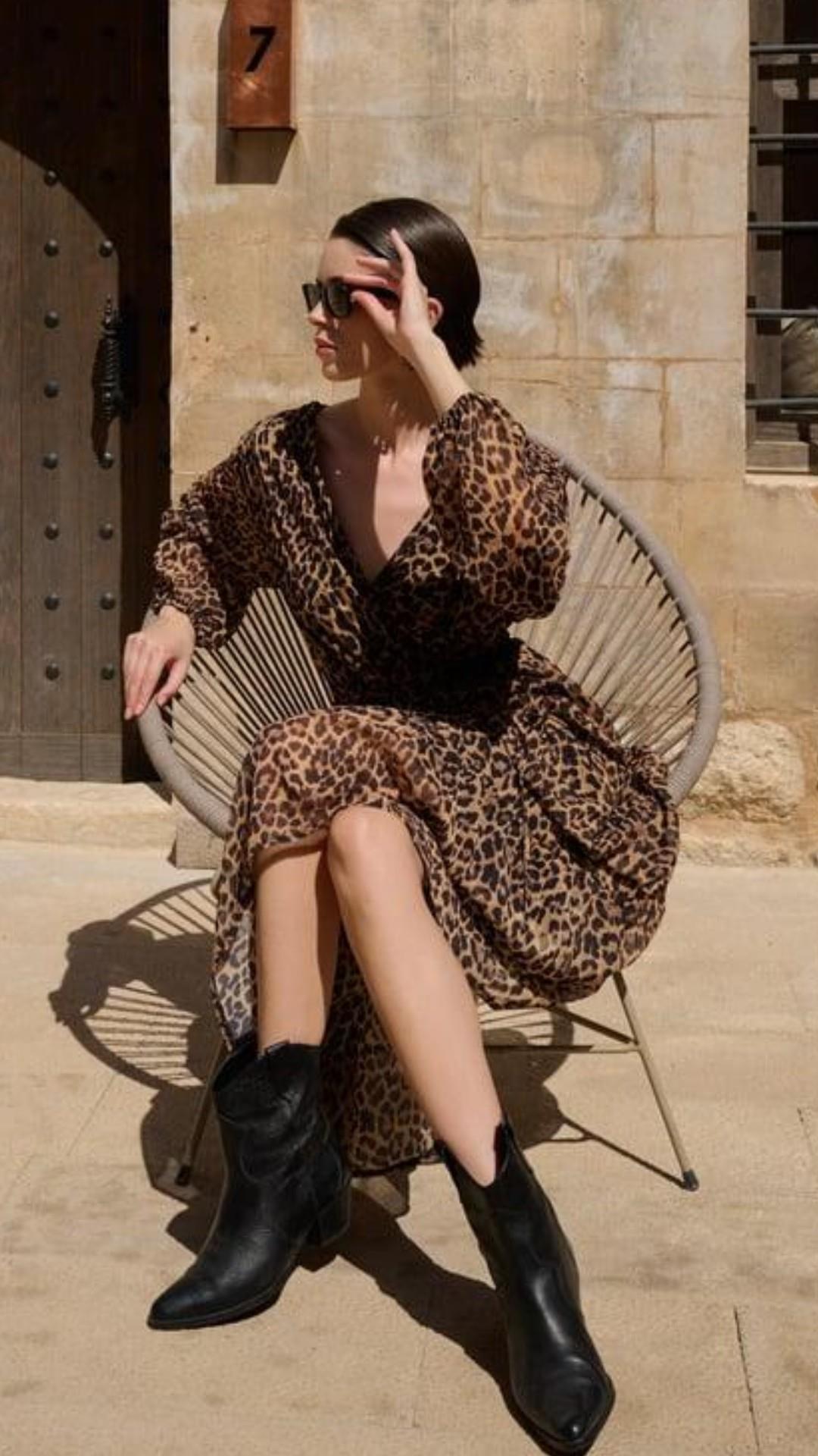 Astarlı Leopar Tül Elbise