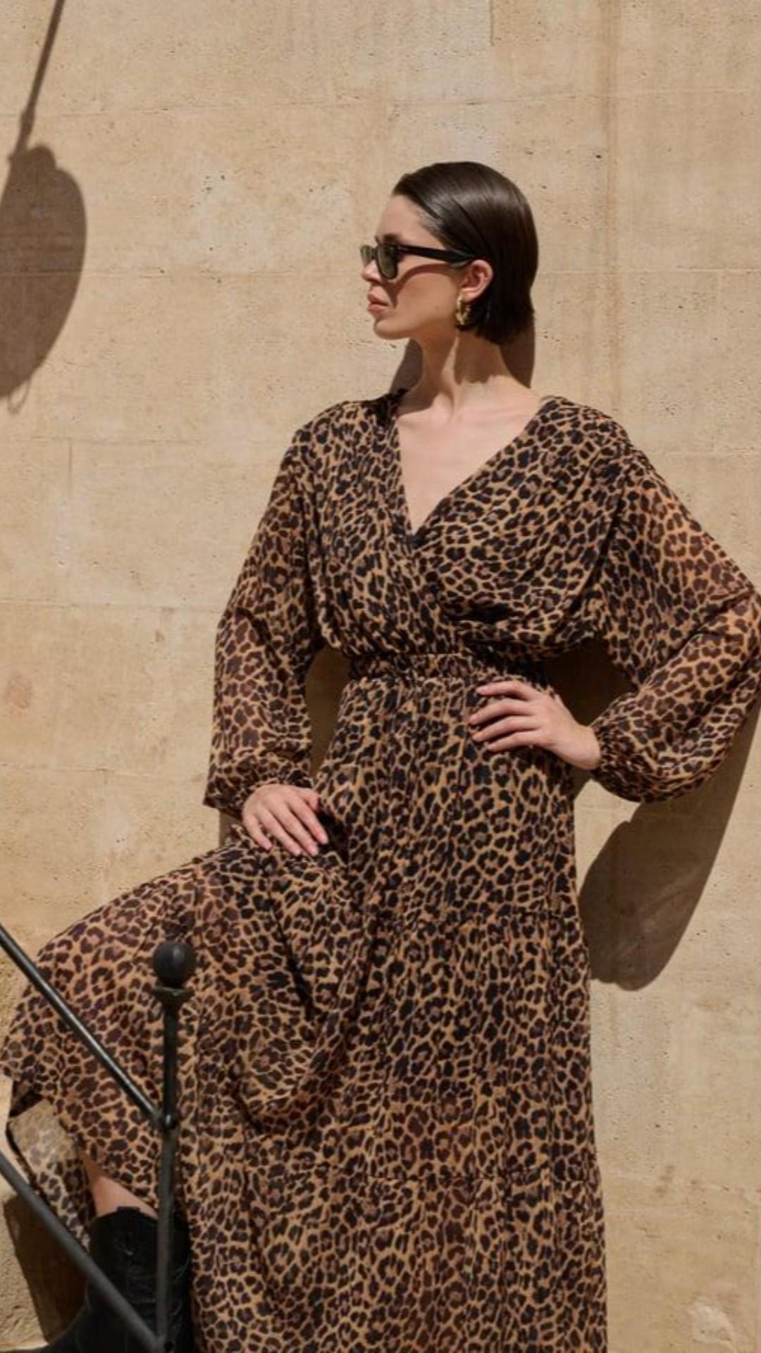 Astarlı Leopar Tül Elbise