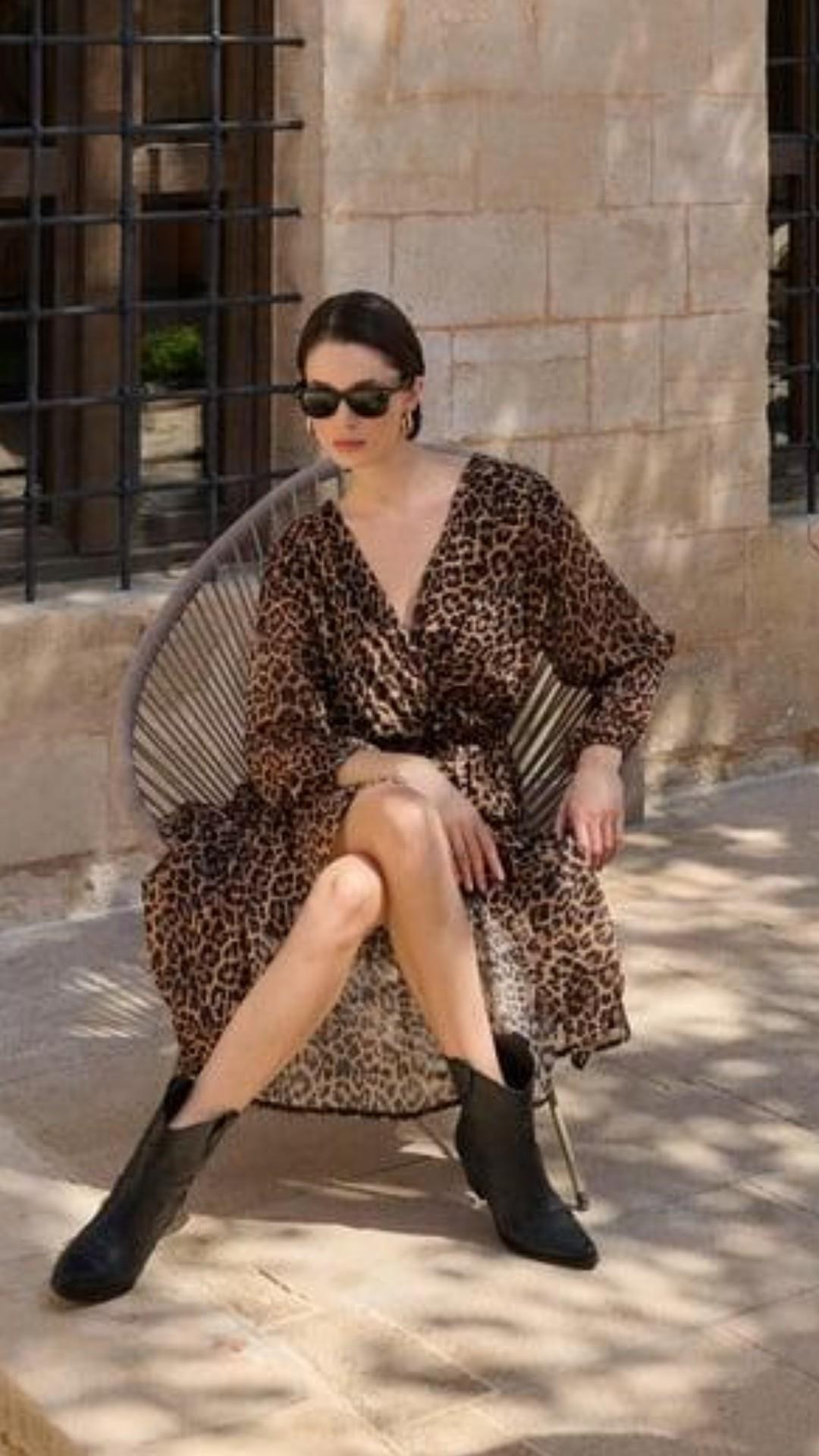 Astarlı Leopar Tül Elbise