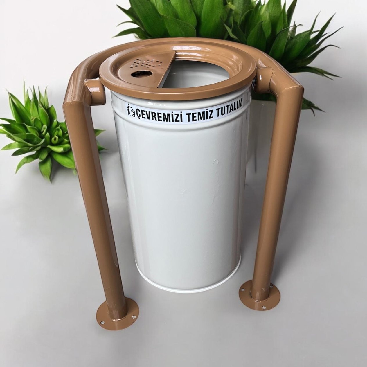 Metal Outdoor Waste Bin – 30L, Cream-Brown Garden Model