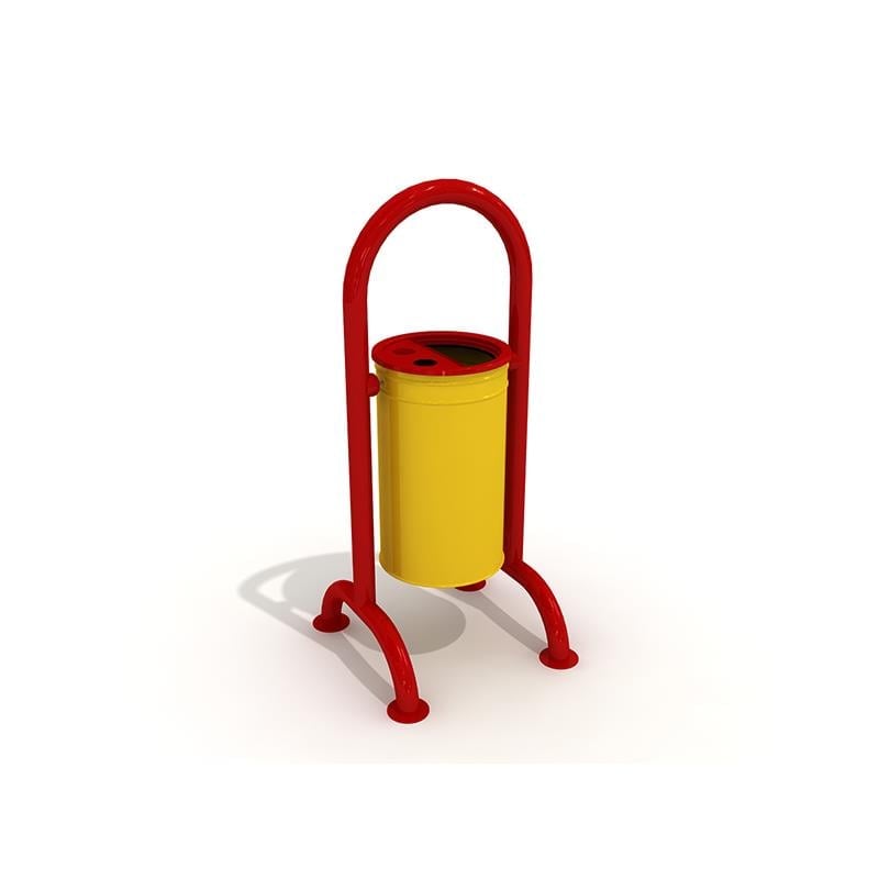 Metal Outdoor Waste Bin 30L – Red & Yellow with Tubular Frame (44x45x106 cm)
