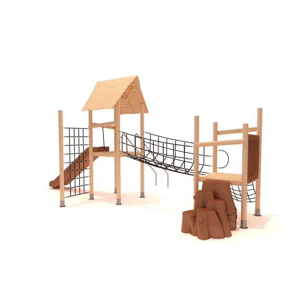 İki Kuleli Halat Köprülü Ahşap Çocuk Parkı
