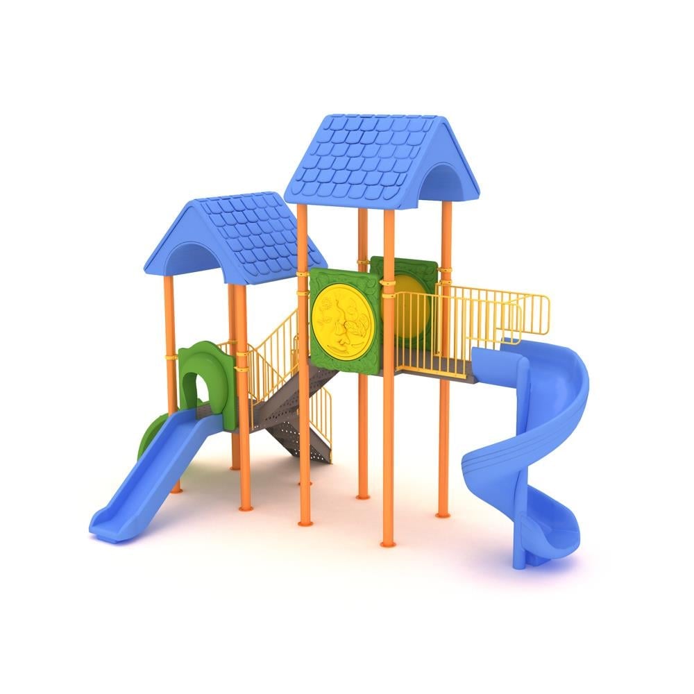 Outdoor Playground Set with Two Towers and Tiled Roof – 6.8 x 3.9 m