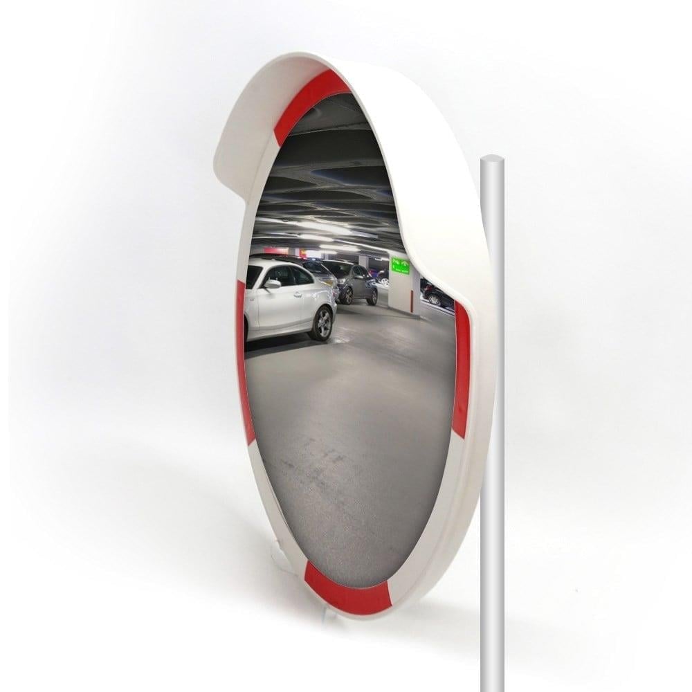 60 cm Convex Traffic Mirror with 2.5 m Red-White Flanged Pole Set