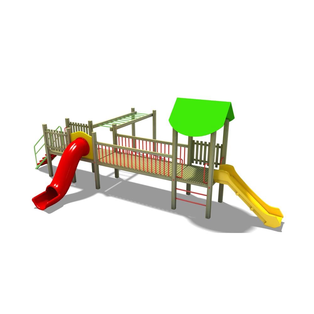 Wooden Outdoor Playground – SG07 | Triple Tower with Tube and Straight Slides