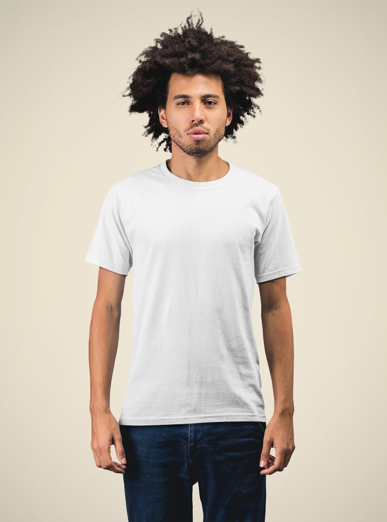 Unisex Regular Fit Bisiklet Yaka Basic Kırık Beyaz Tişört / Premium Serisi / Normal Kesim