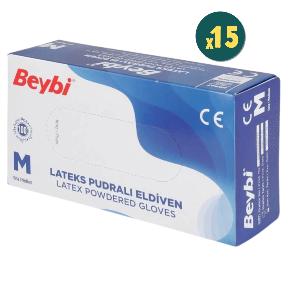 Beybi Eldiven Lateks Pudralı Medium 100'lü 15 Kutu Fiyatları - Modern Eczane