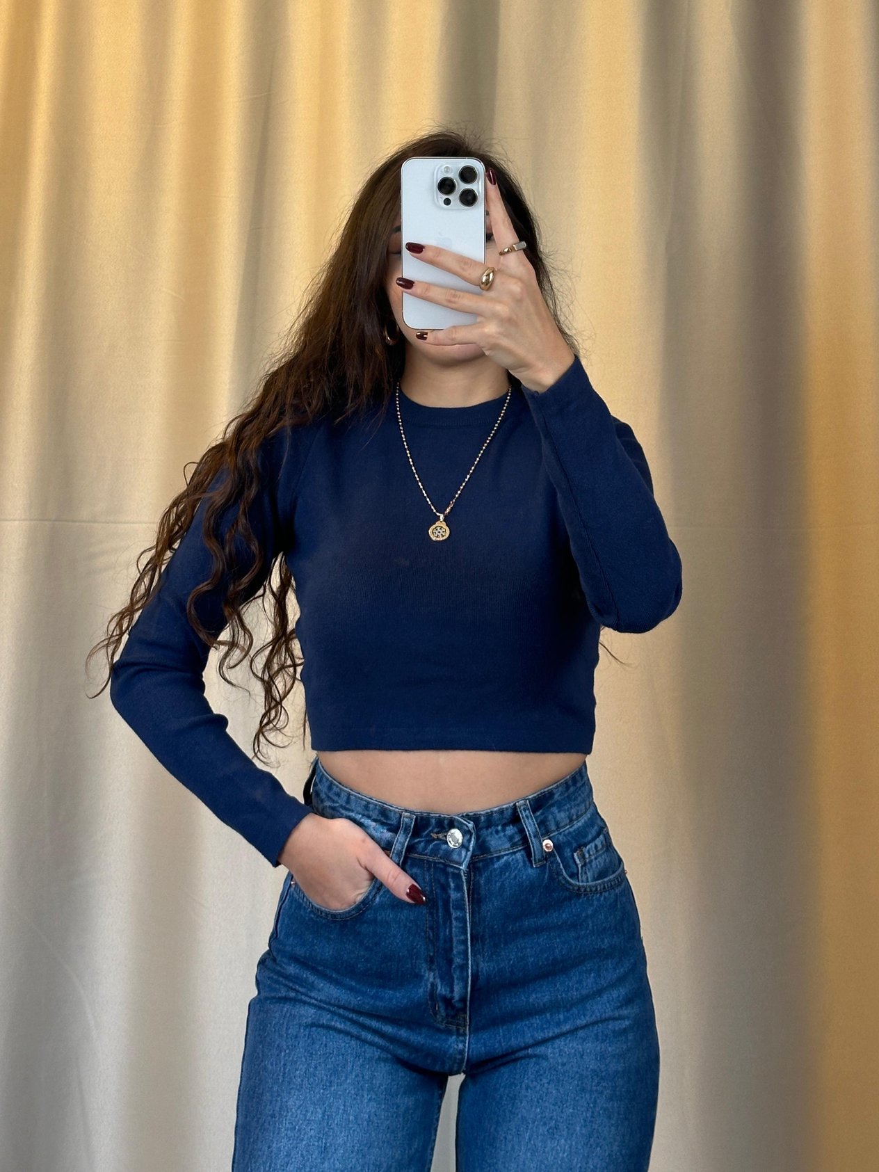 Massimo Akrilik Kumaş Premium Kalite Lacivert Crop Triko