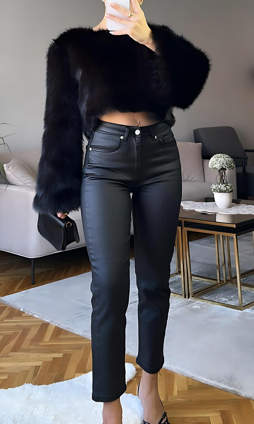 ZR Marka Model Siyah Mumlu Deri Pantolon