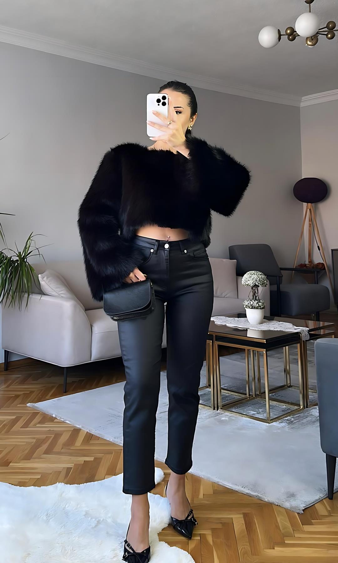 ZR Marka Model Siyah Mumlu Deri Pantolon