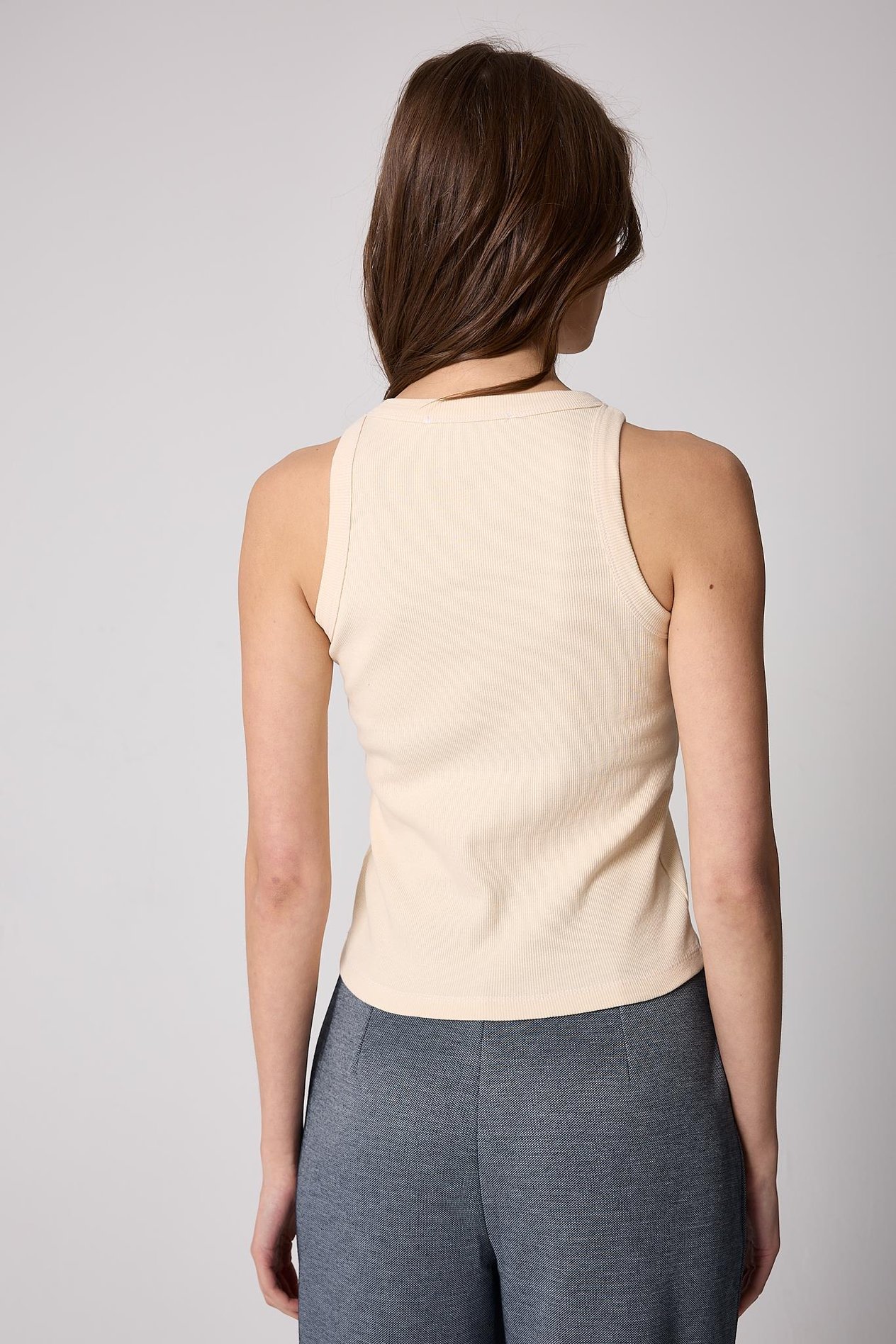 Krem Rengi Halter Yaka Fitilli Görünümlü Kadın Atlet - 2502