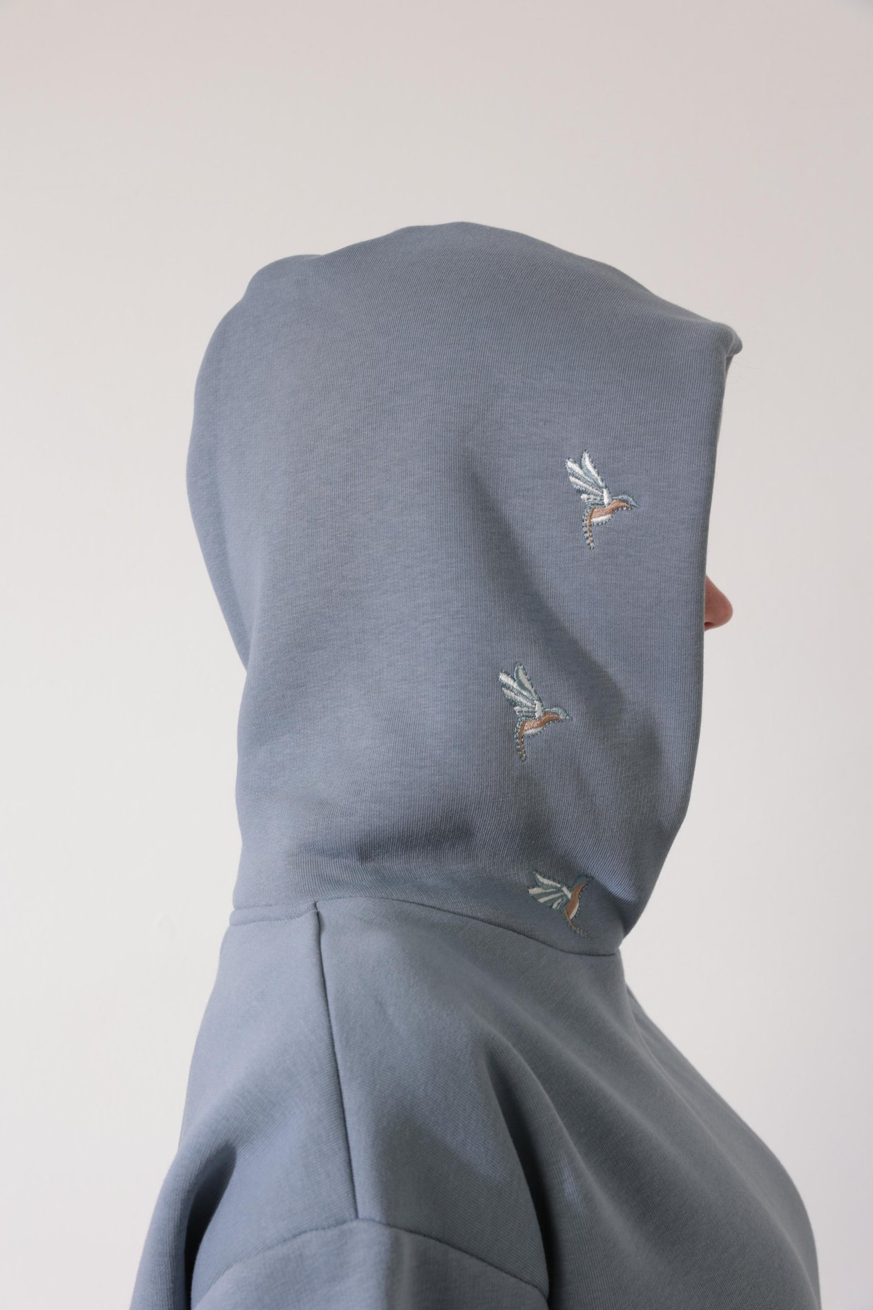 Mavi Sırtı ve Kapüşonu Ankakuşu Nakış İşlemeli Kapüşonlu Sweatshirt - 2437