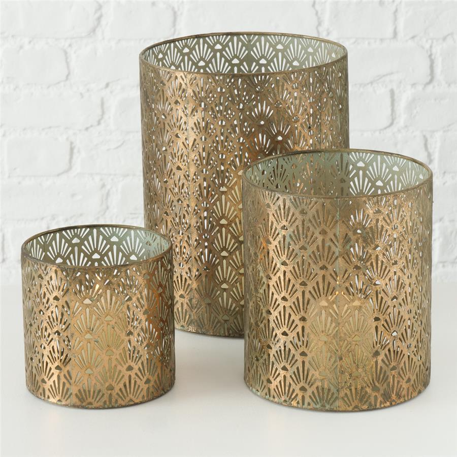 3'Lü Antika Gold-Adaçayı Yeşili  Rüzgar Lamba 13Cm-20Cm-26Cm Seti