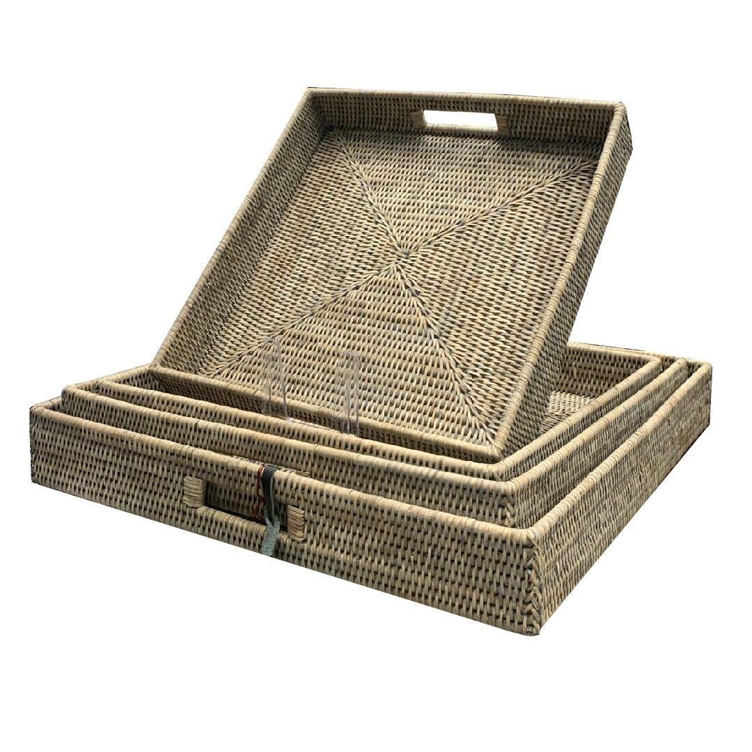 4'Lü Hasır Kahvaltı Tepsileri Bej Renk 55X50X45X40 Cm