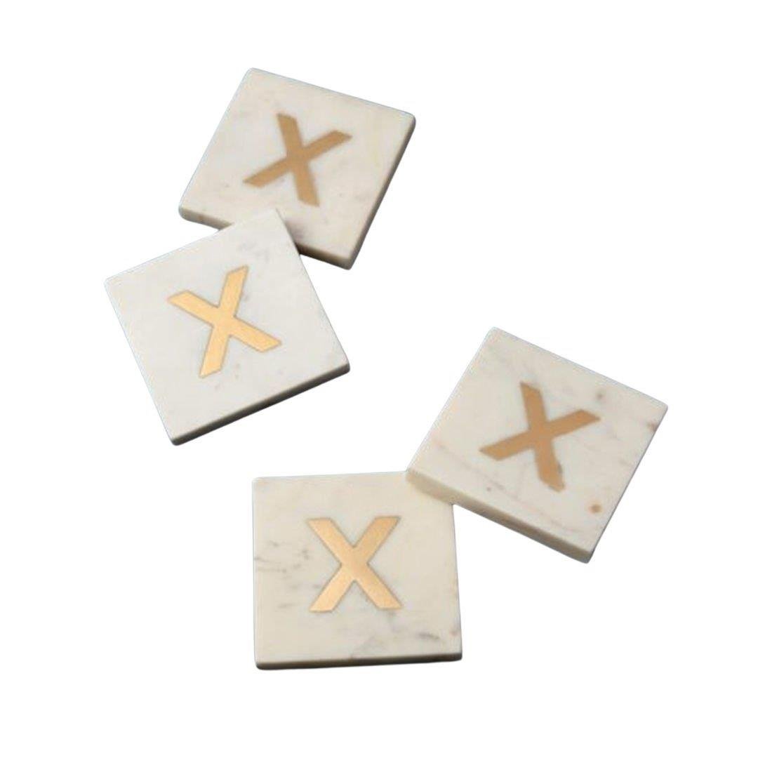 4'Lü Set Beyaz Mermer Altın Monogram Bardak Altlığı 10 X 1,5 Cm
