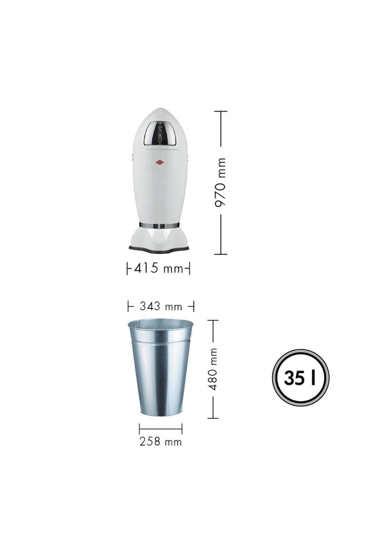 Beyaz- Spaceboy Çöp Kovası 35 Litre(415x970mm), Push İtmeli Kapak