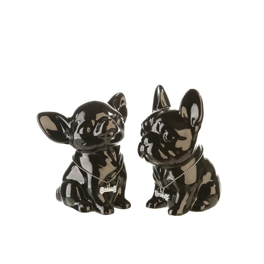 Gılde 2'Li Seramik Kumbara - Köpek Chihuahua Siyah Renkli W.10 cm H.13 cm