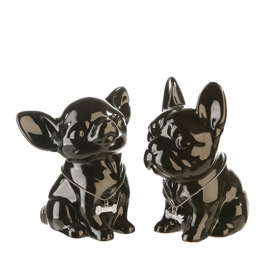 Gılde 2'Li Seramik Kumbara - Köpek Chihuahua Siyah Renkli W.10 cm H.13 cm