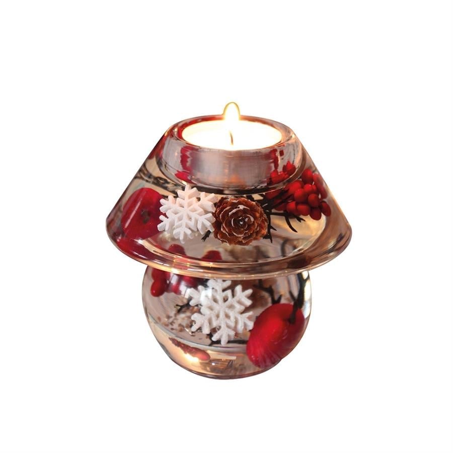 Gılde Dreamlight Tealight Mumluk Noblesse Mini Kar Tanesi Motifli Cam Şeffaf Kırmızı L.10 cm W.10 cm Y.10 cm