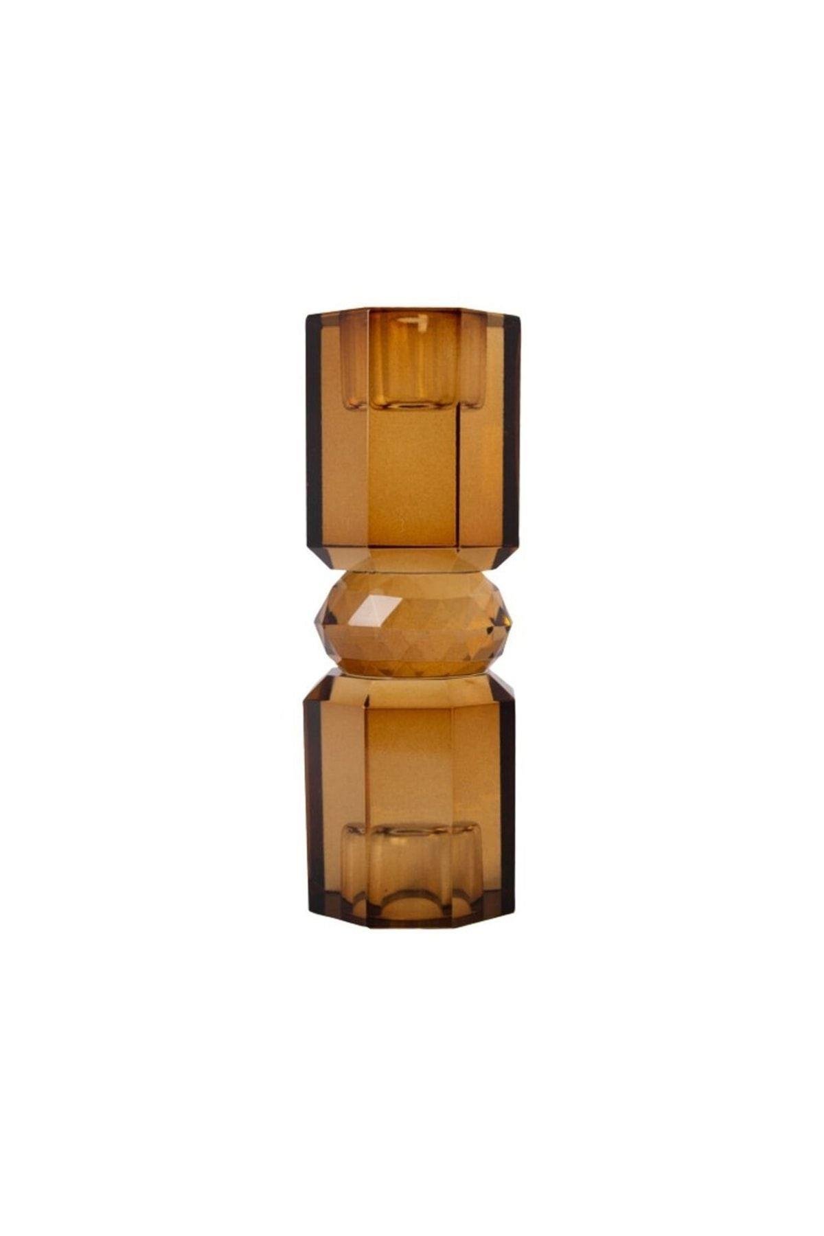 KRİSTAL MUM TUTUCU, KAHVERENGİ 15X5,5 CM