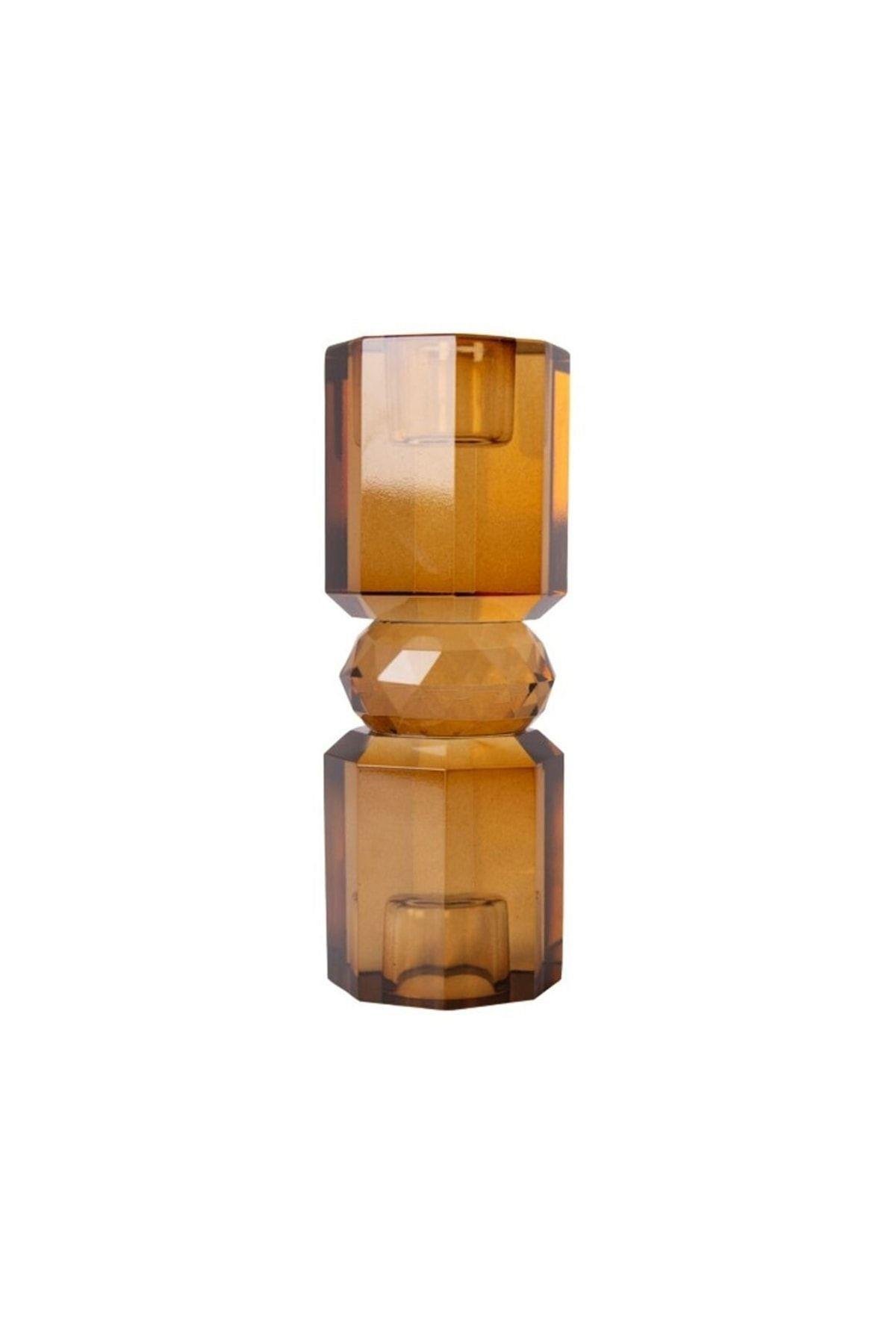 KRİSTAL MUM TUTUCU, KAHVERENGİ 15X5,5 CM