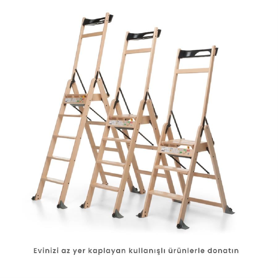 Lascala 4 Basamaklı Ahşap Merdiven Doğal Renk