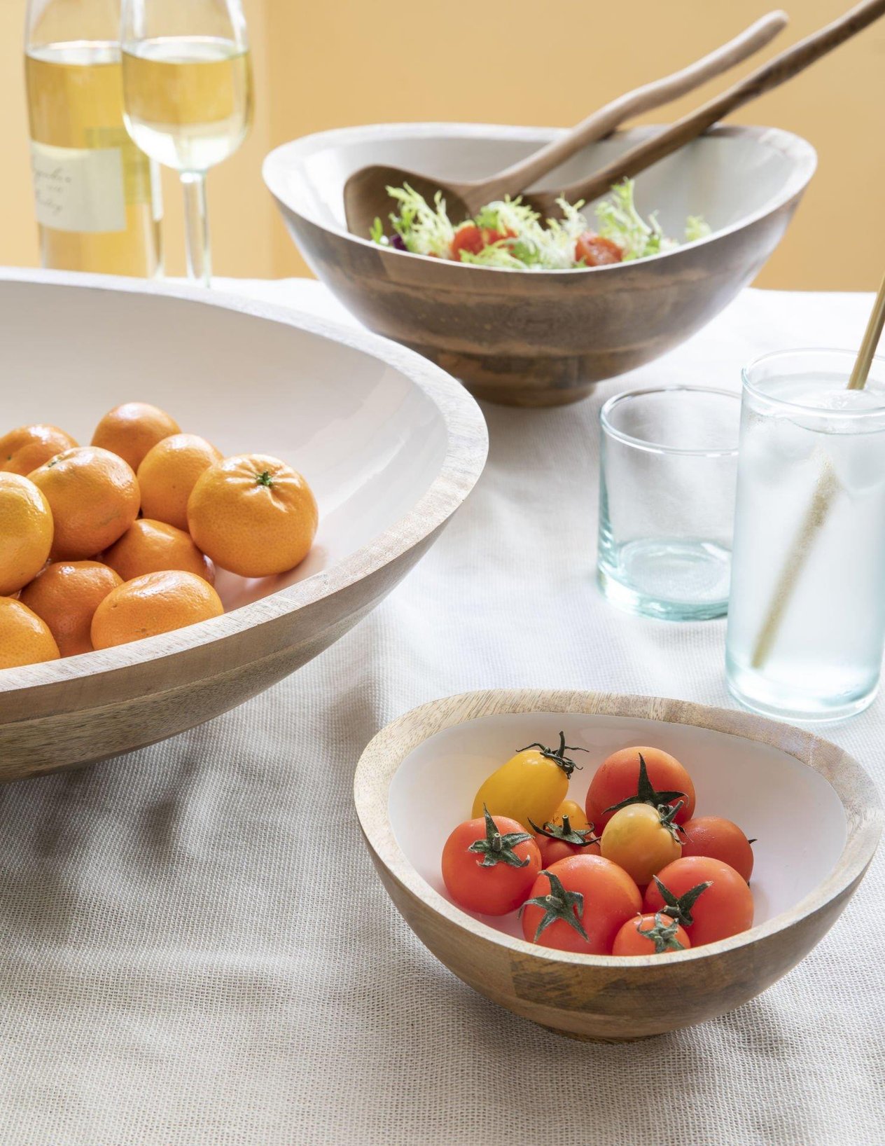 Mango Ahşap & Beyaz Kase Çap 30 Cm