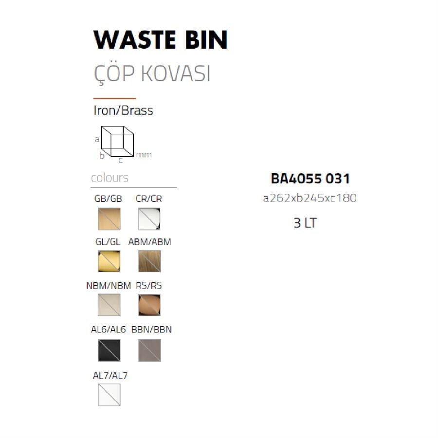 Pedallı Kare Çöp Kovası 3 Lt Krom   262X245X180 Mm
