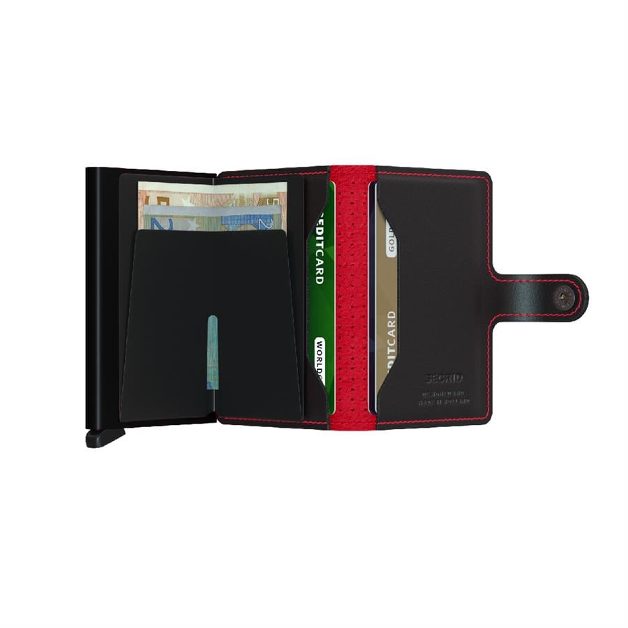 Secrid Miniwallet Perforated Black Red - Siyah/Kırmızı %100 Orjinal Avrupa Derisi Cüzdan
