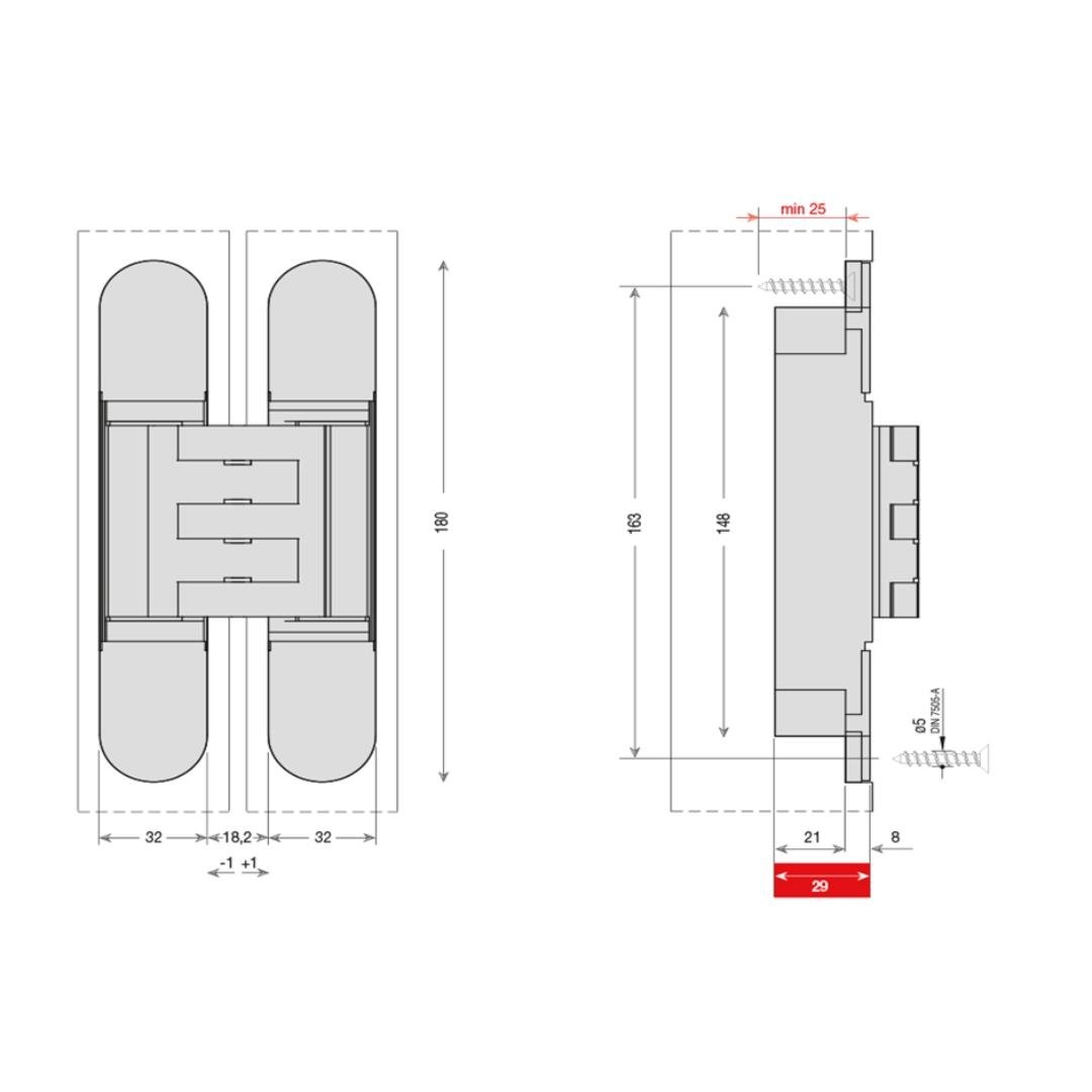 System Gizli Menteşe 180X32 mm Antik Saten