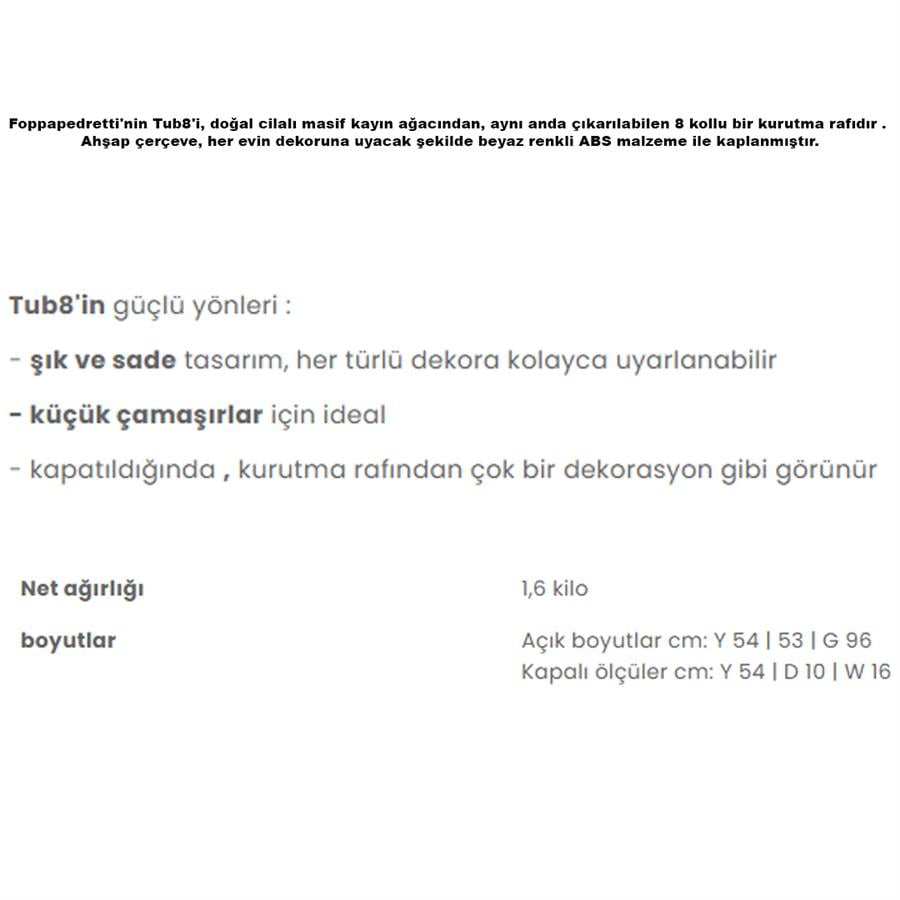 TUB8 DUVARA MONTE 8'Lİ ÇAMAŞIR KURUTMALIK