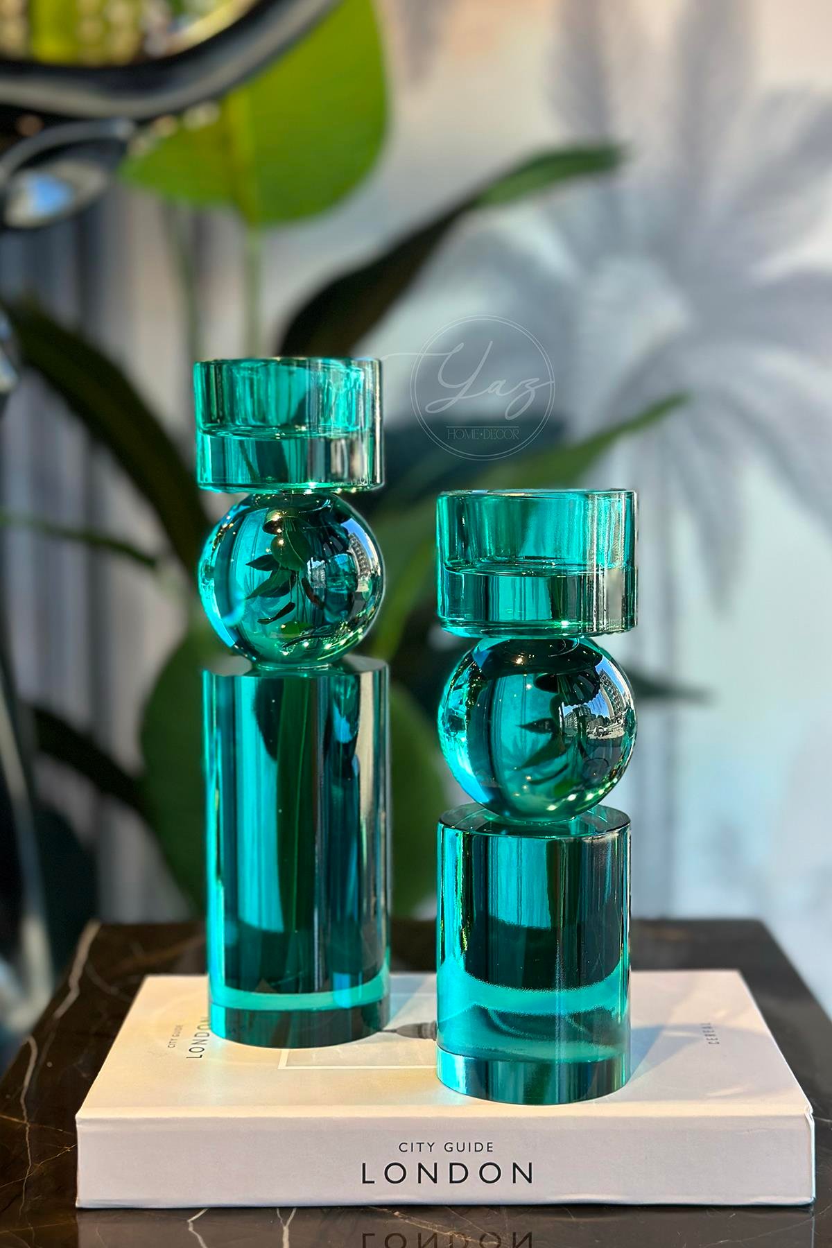 Yaz Home | 2'li Kristal Şamdan-Yeşil