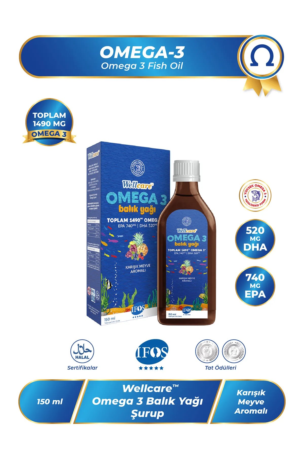 WELLCAREWellcare Omega 3 Karışık Meyve Aromalı Balık Yağı - 150 ml8699680570099