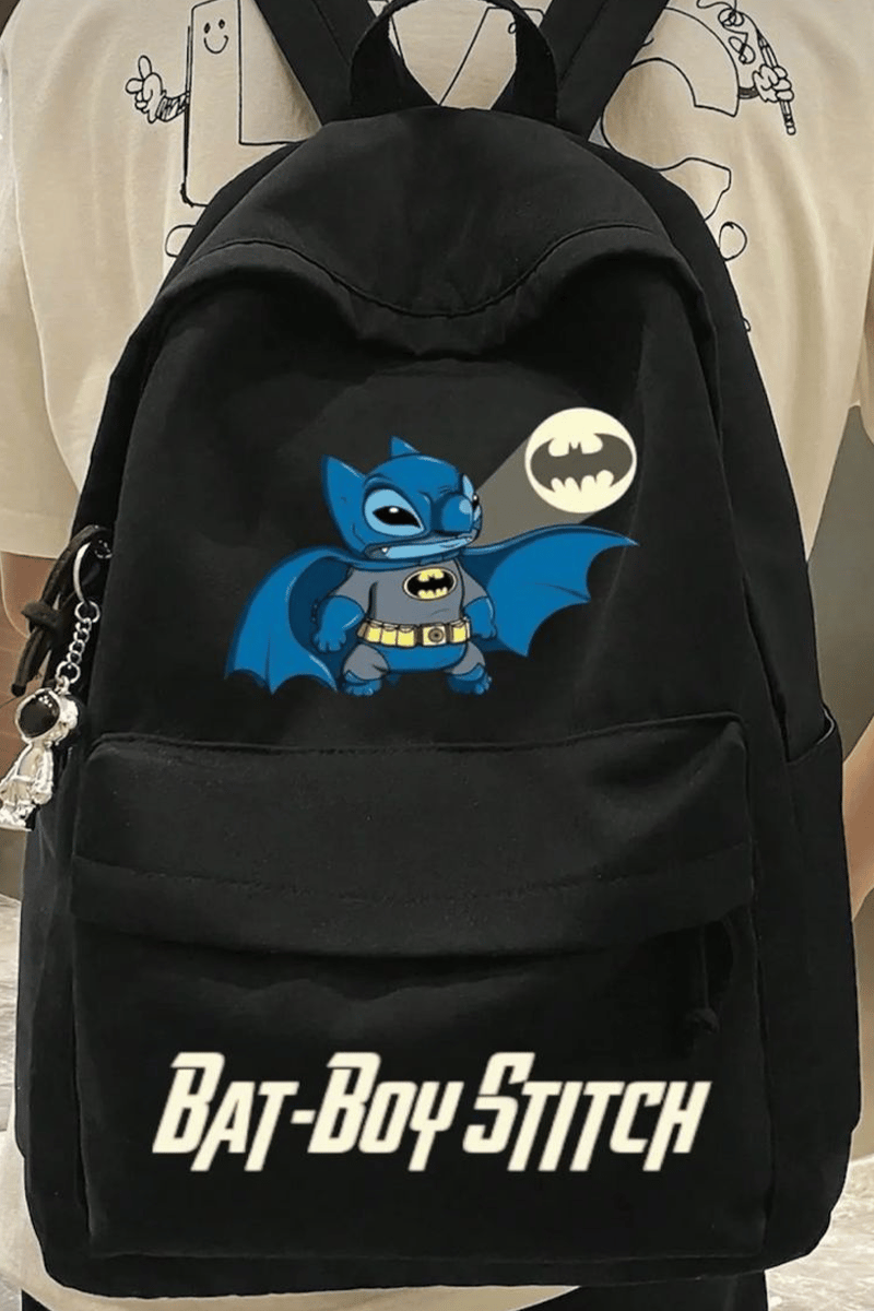  Siyah Bat Boy Stitch Okul Sırt Çantası  