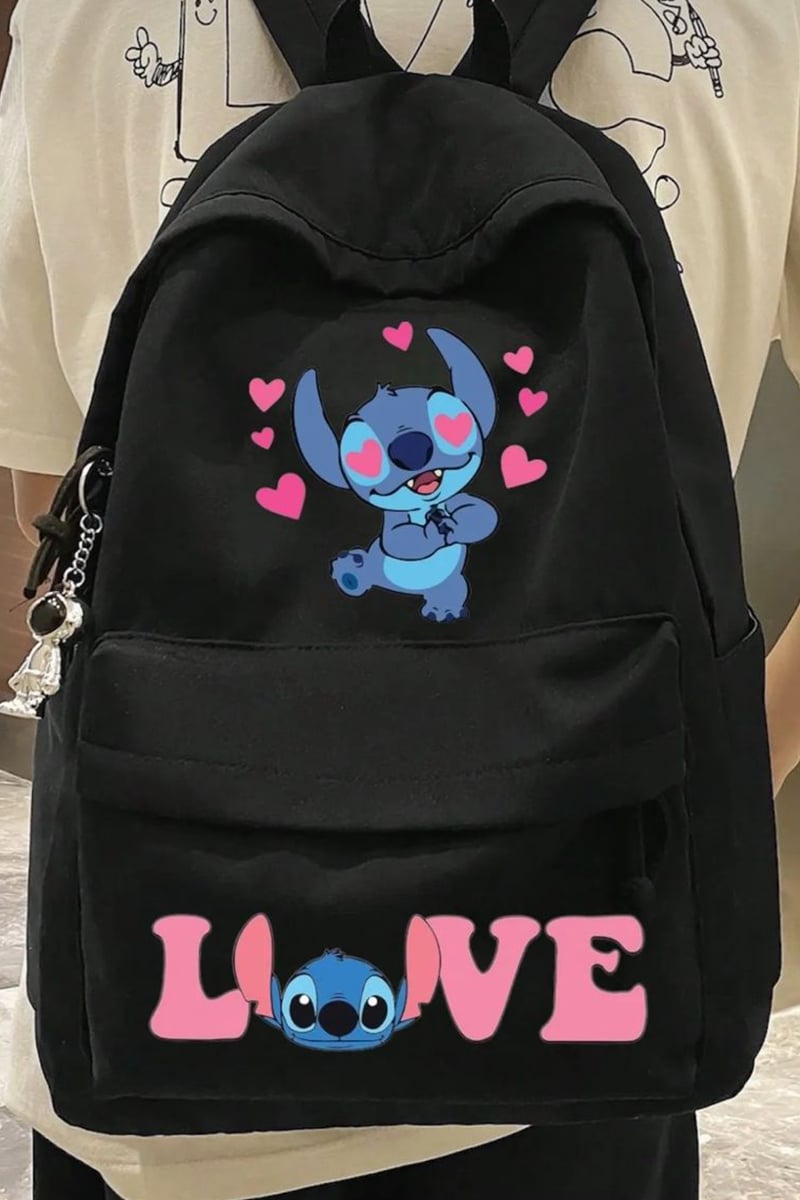  Siyah Stitch Love Okul Sırt Çantası  