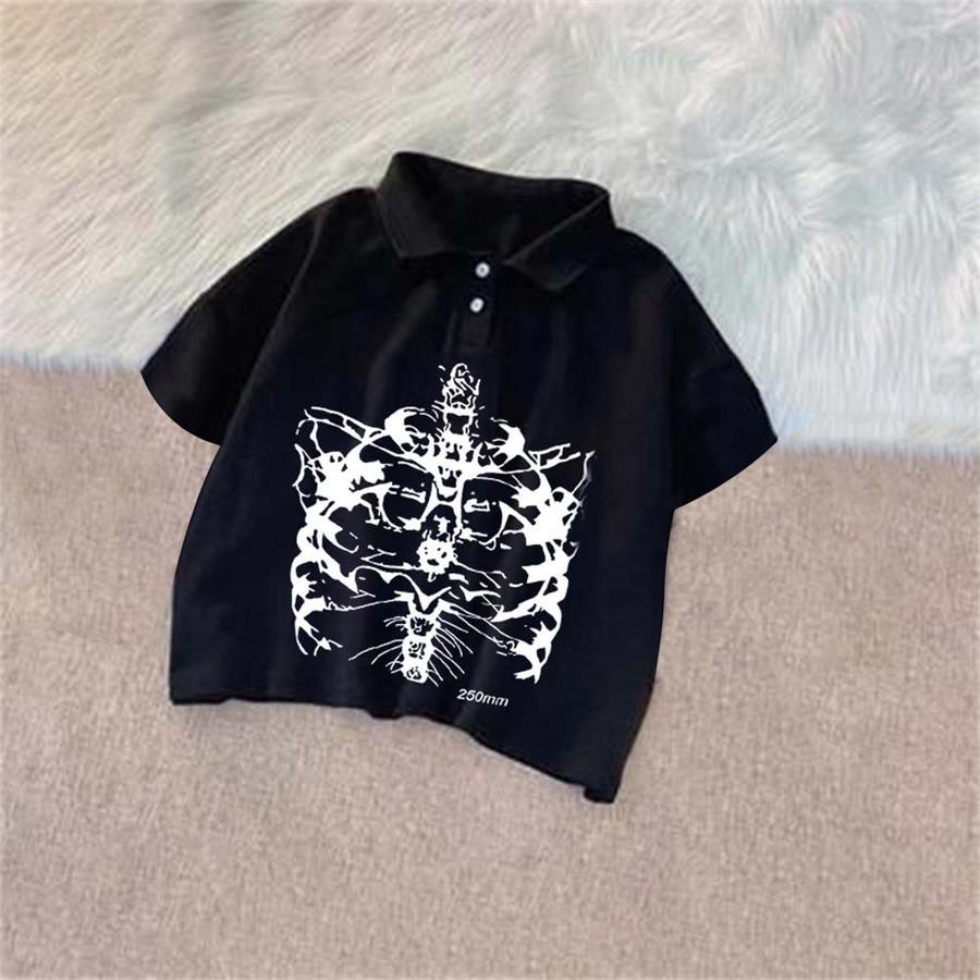 Aesthetic Skeleton Siyah Yakalı Yarım T-Shirt
