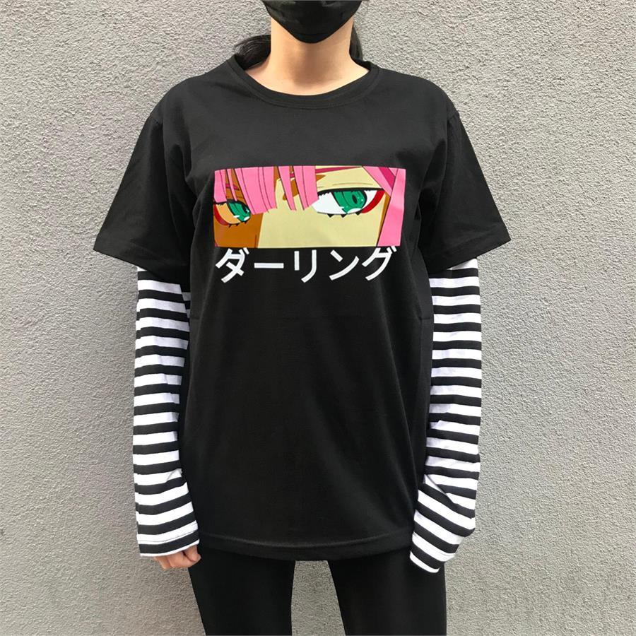 Anime Darling In The Franxx : Zero Two Eyes Çizgili Kollu T-Shirt