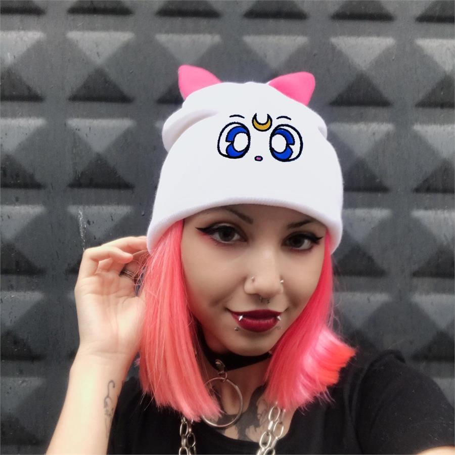 Anime Sailor Moon Cat Luna Kulaklı Beyaz Bere