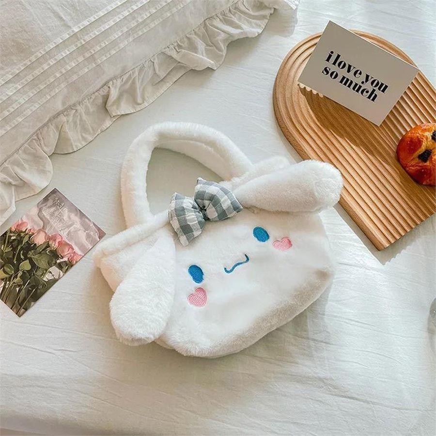 Beyaz Anime Cinnamoroll Face Peluş El Çantası 