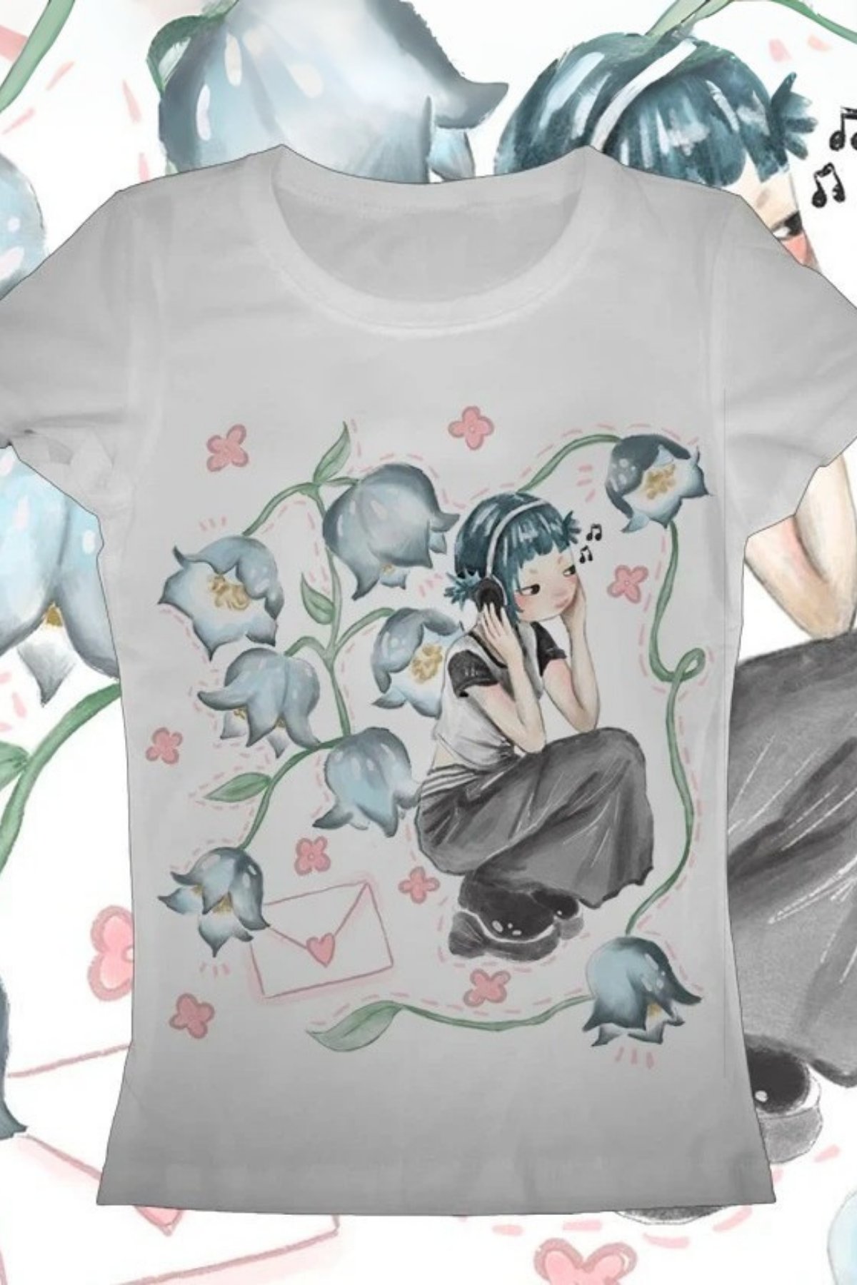Beyaz Girl İn Flowers Kısa Kollu Crop