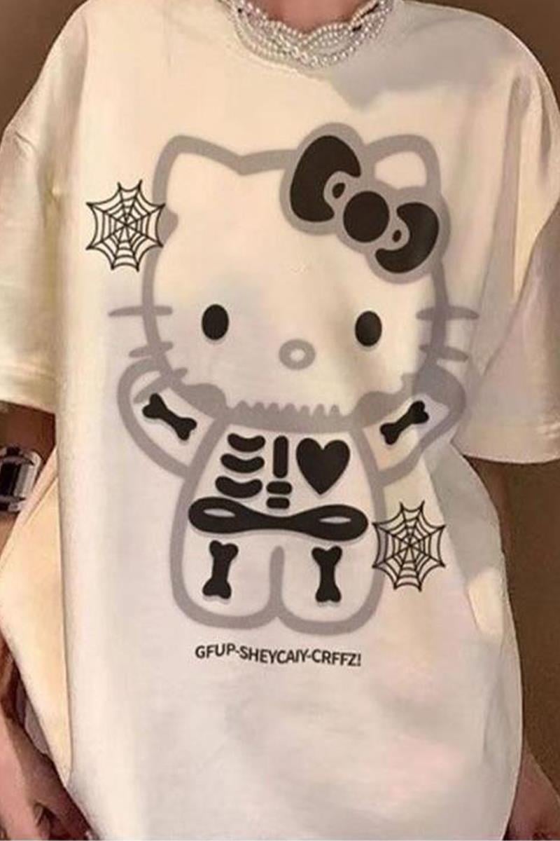 Beyaz Hello Kitty Spooky Skeleton Unisex T-shirt