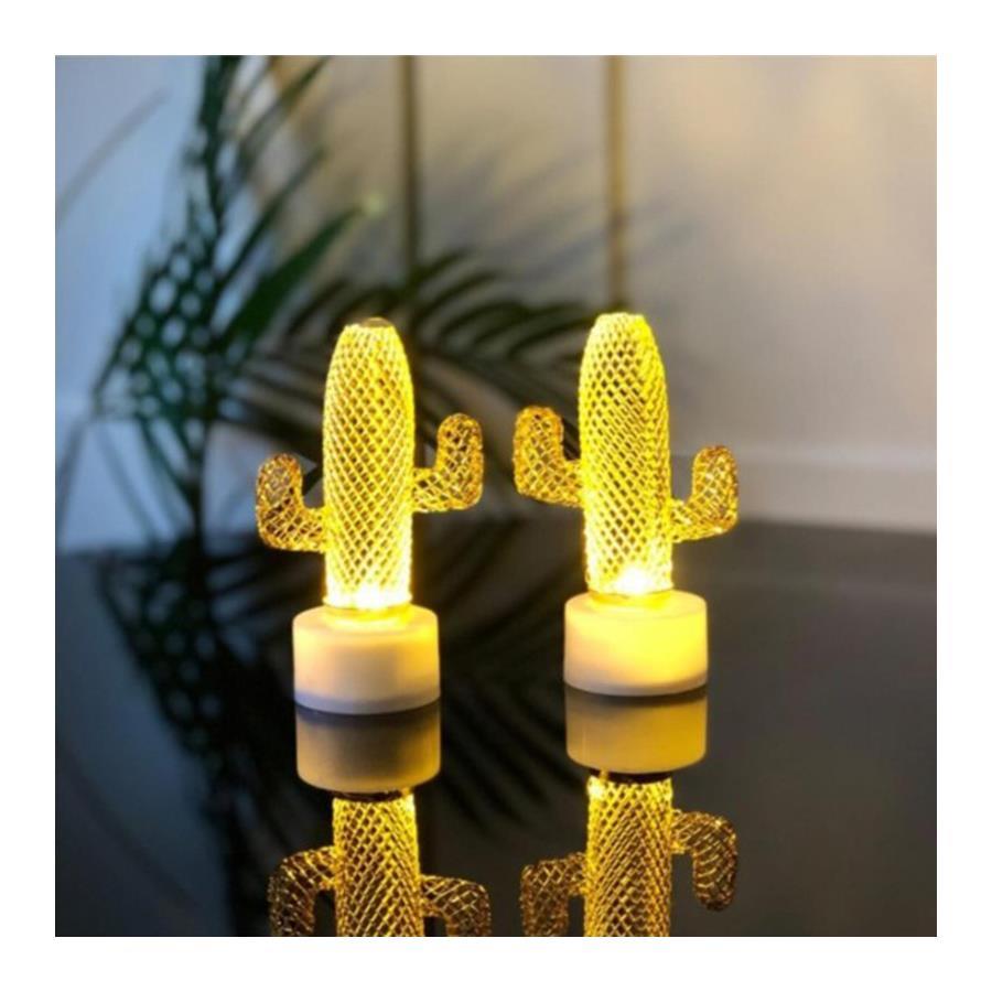 Dekoratif Led Işıklı Metal Mini Çift Kaktüs Lamba