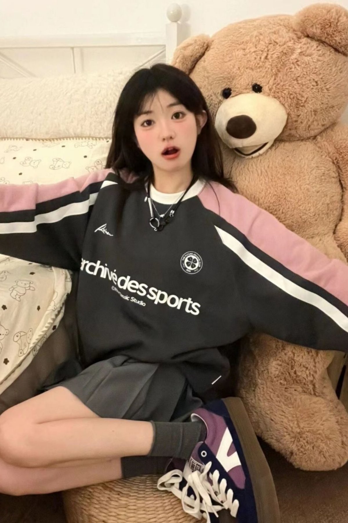 Füme Archivedes Sports Pembe Parçalı Kollu Sweatshirt