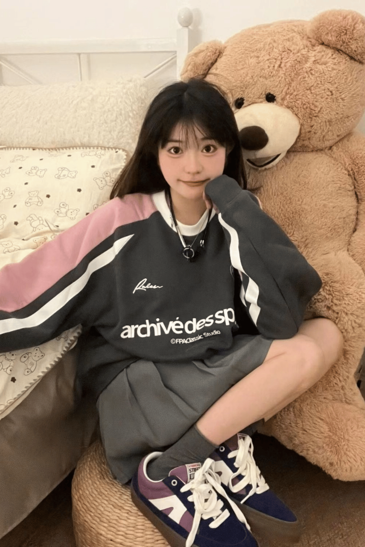 Füme Archivedes Sports Pembe Parçalı Kollu Sweatshirt