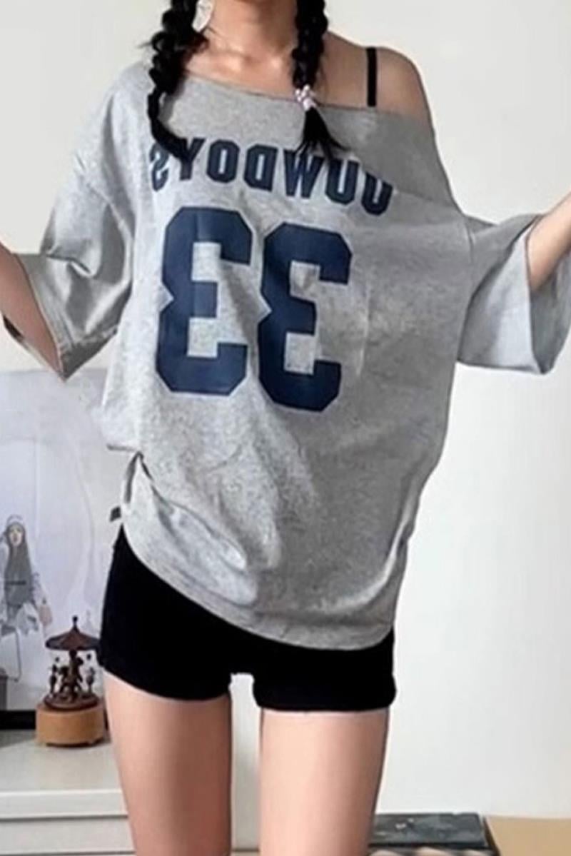 Gri Melanj 33 Uuwdoys Düşük Omuz Kısa Kol T-shirt