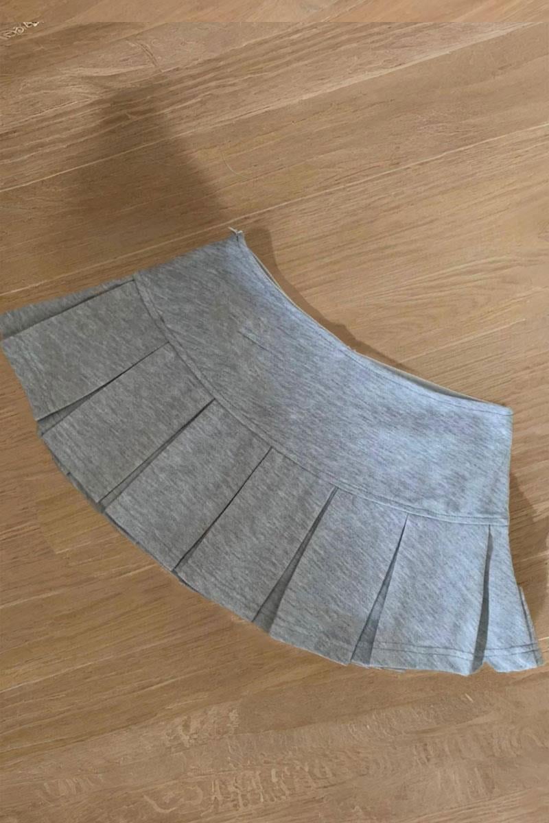 Gri Pileli Micro Şort Etek