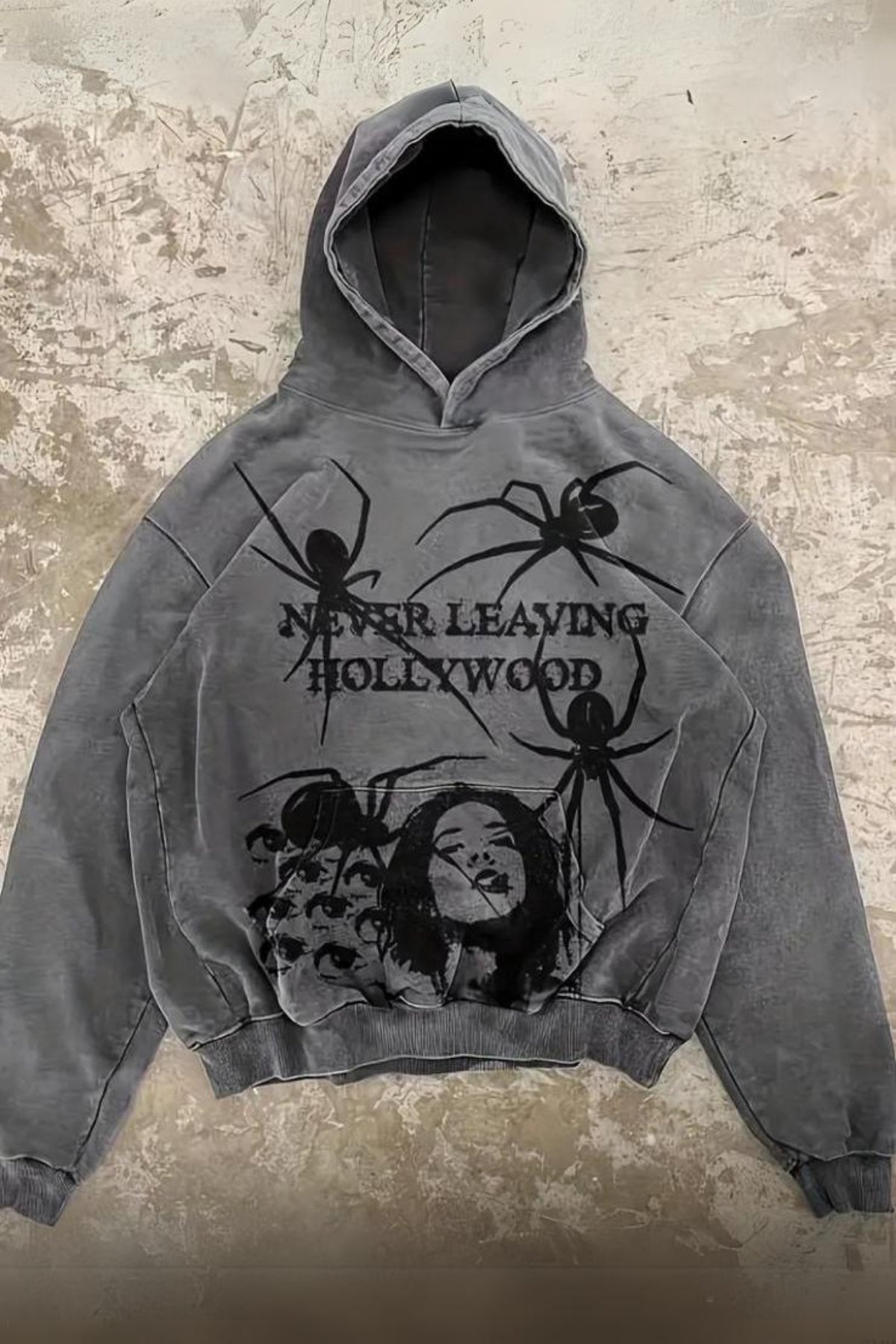 Gri Spider Never Leaving Hollywood Kapüşonlu Sweatshirt