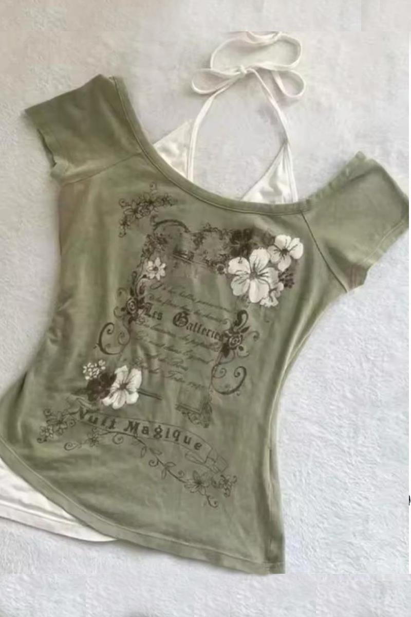 Haki Nuit Magique Madonna Yaka Ek Askılı Kısa Kollu Full Body Crop